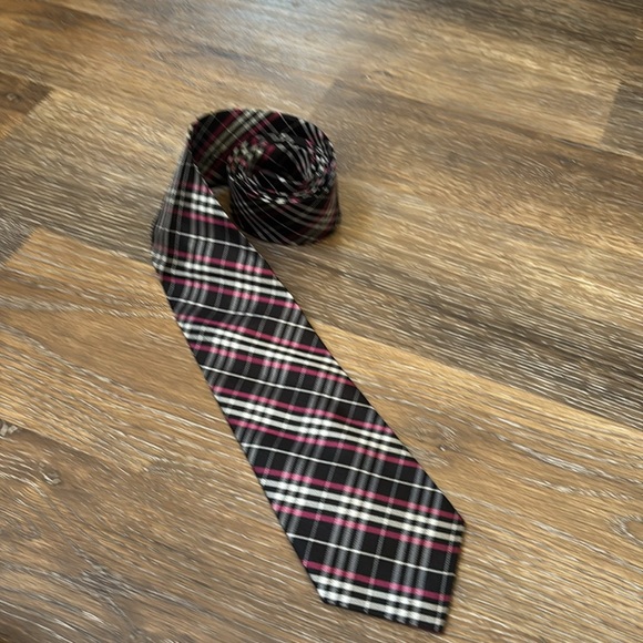 Ralph Lauren men’s tie black pink and white plaid - Picture 3 of 7